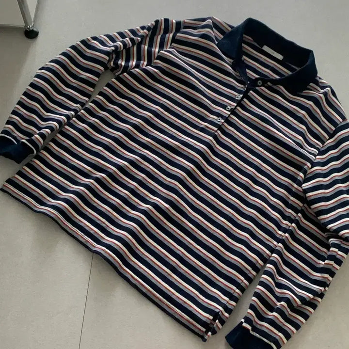 [BUNJANG] ODS Stripe Long Sleeve Collar T-Shirt / 오디에스 스트라이프 긴팔 카라티셔츠