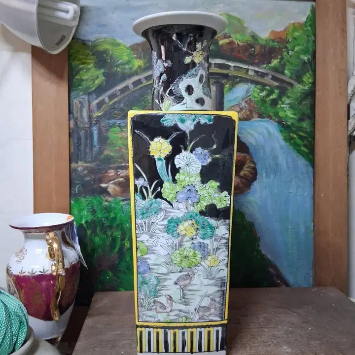 [BUNJANG] Early Korean Celadon Porcelain Vase / 초화문   사각 도자기