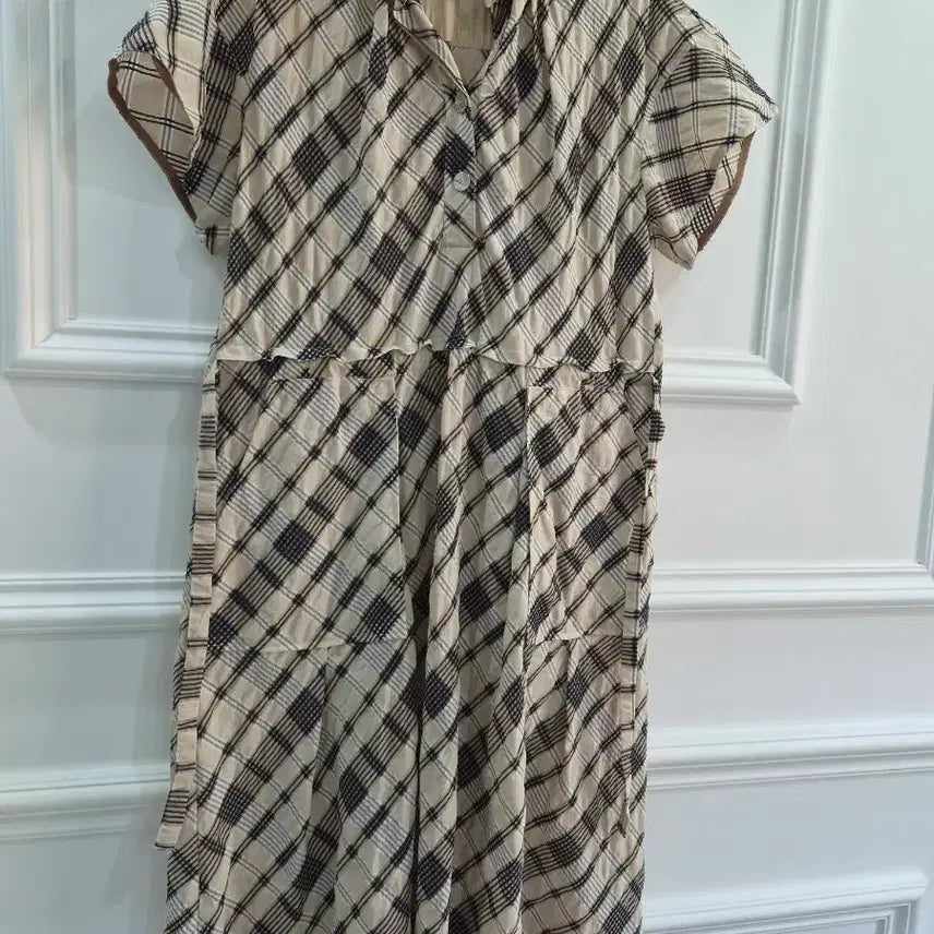 [BUNJANG] Hansome Check Pattern Short Sleeve Long Dress / 한섬 체크무늬 반팔 롱 원피스