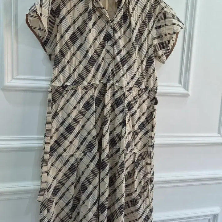 [BUNJANG] Hansome Check Pattern Short Sleeve Long Dress / 한섬 체크무늬 반팔 롱 원피스