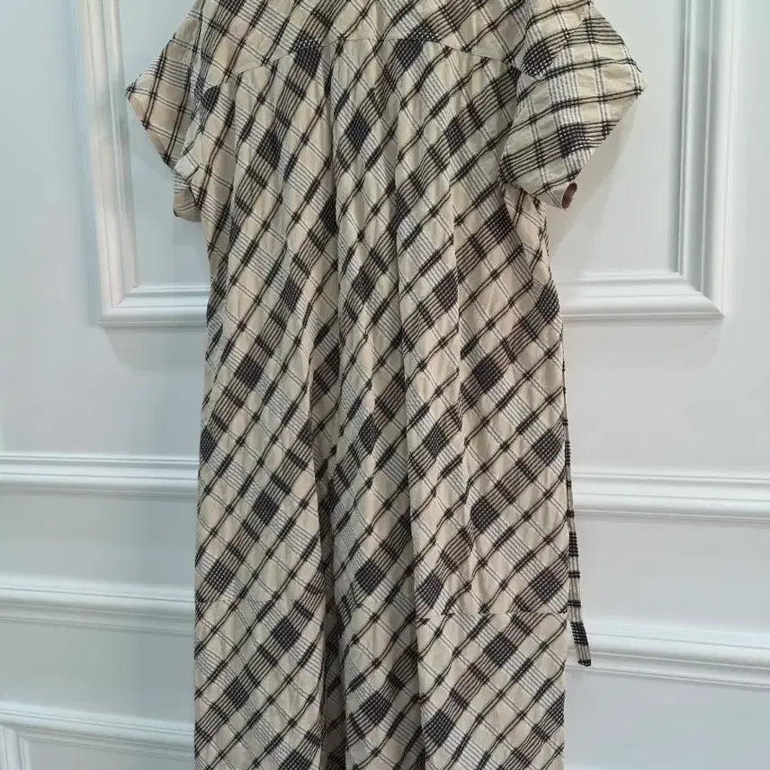[BUNJANG] Hansome Check Pattern Short Sleeve Long Dress / 한섬 체크무늬 반팔 롱 원피스