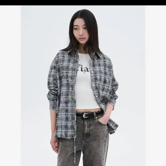 [BUNJANG] 8Seconds Oversized Checkered Long Sleeve Shirt / 에잇세컨즈 체크  오버핏 긴팔  셔츠 블루