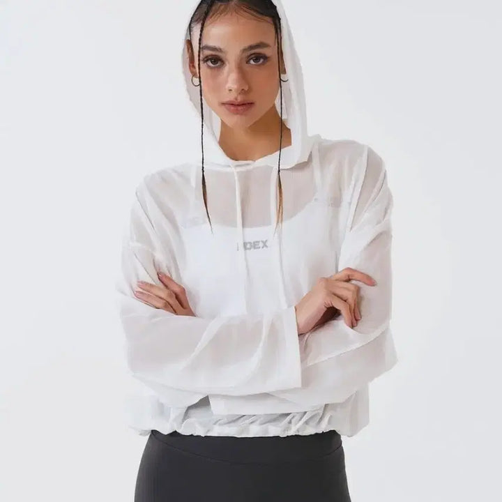 [BUNJANG] HDEX White Crop Hoodie M / HDEX 화이트 크롭 후드티 M