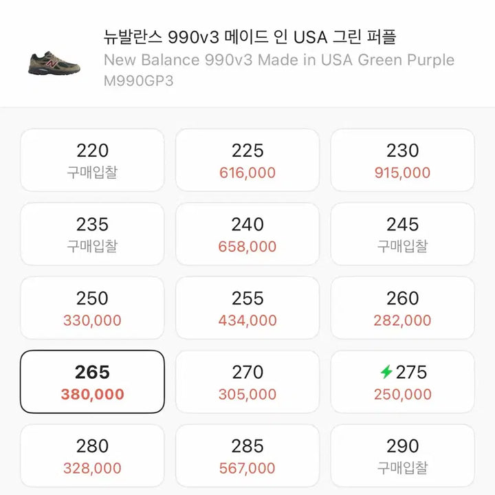 [SOLD OUT] [Made in USA] 뉴발란스 990v3 265