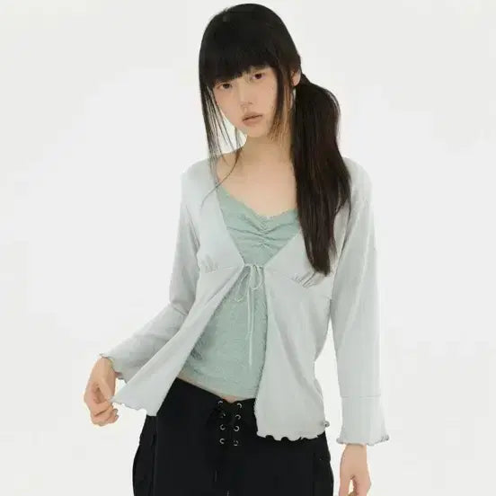 [BUNJANG] Mireco Ribbon Glitter Lace Cardigan / 미레코 RIBBON GLITTER LACE CARDIGAN