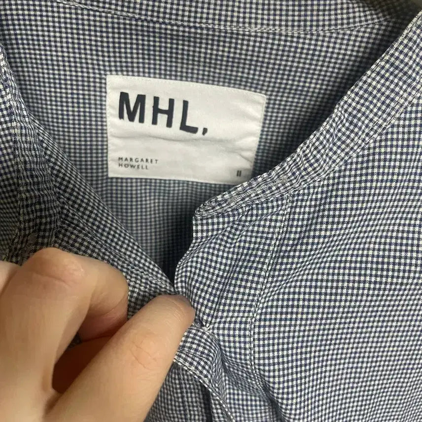 [BUNJANG] Margaret Howell 7/10 Sleeve Check Shirt Navy Size 2 / 마가렛호웰 7부 체크셔츠 네이비 2사이즈