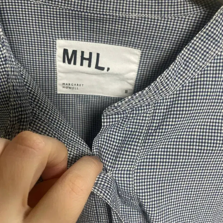 [BUNJANG] Margaret Howell 7/10 Sleeve Check Shirt Navy Size 2 / 마가렛호웰 7부 체크셔츠 네이비 2사이즈