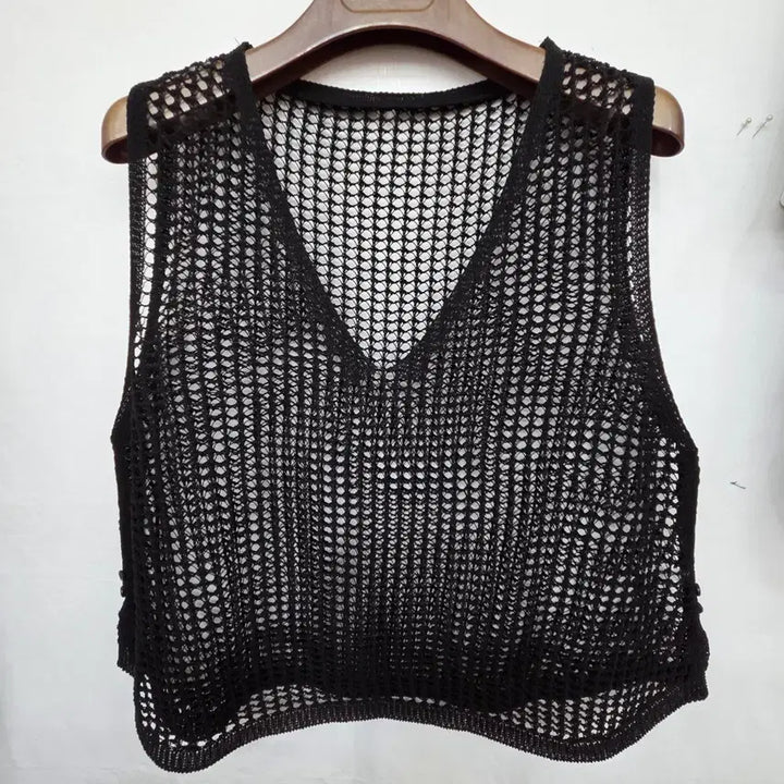 [BUNJANG] Black Mesh Crop Vest / 블랙 메쉬 크롭 베스트