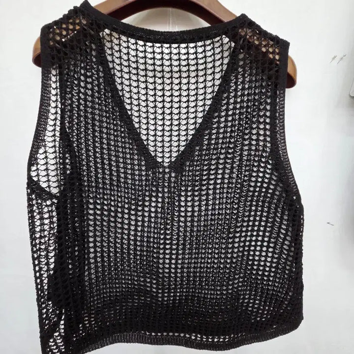 [BUNJANG] Black Mesh Crop Vest / 블랙 메쉬 크롭 베스트