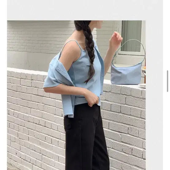 [BUNJANG] Linen Short Sleeve Cardigan - Sky Blue / 린넨 반팔 가디건 하늘색