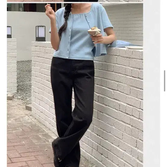 [BUNJANG] Linen Short Sleeve Cardigan - Sky Blue / 린넨 반팔 가디건 하늘색