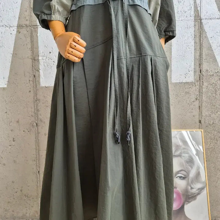 [BUNJANG] LATT BY T Hanseom Khaki Long String Dress / LATT BY T 한섬 바스락 스트링 롱원피스