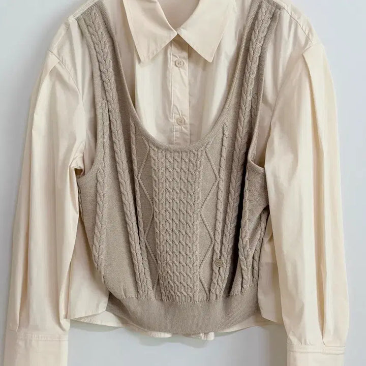 [SOLD OUT] 쥬크 조끼 레이어드 블라우스 크림 55