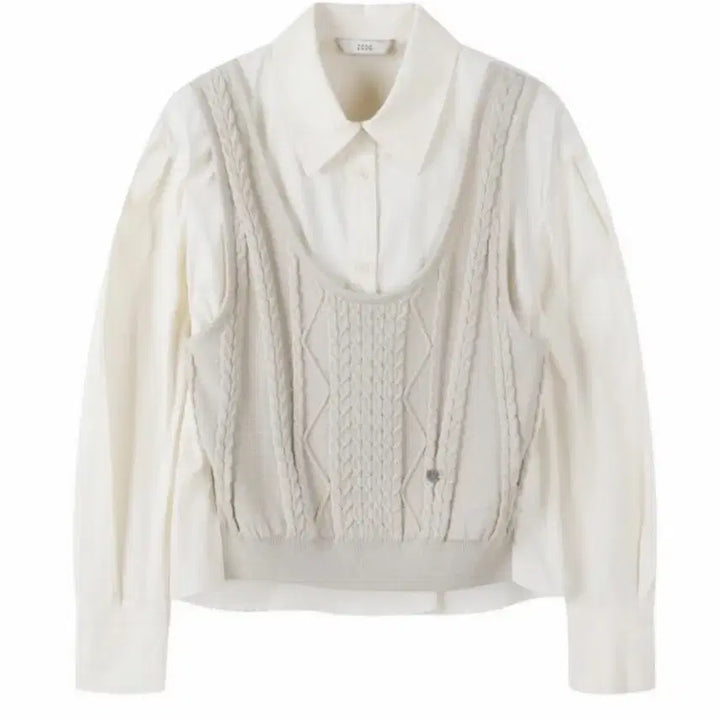 [SOLD OUT] 쥬크 조끼 레이어드 블라우스 크림 55