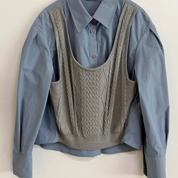 [BUNJANG] Juke Layered Blouse Blue S / 쥬크 조끼 레이어드 블라우스 블루 S