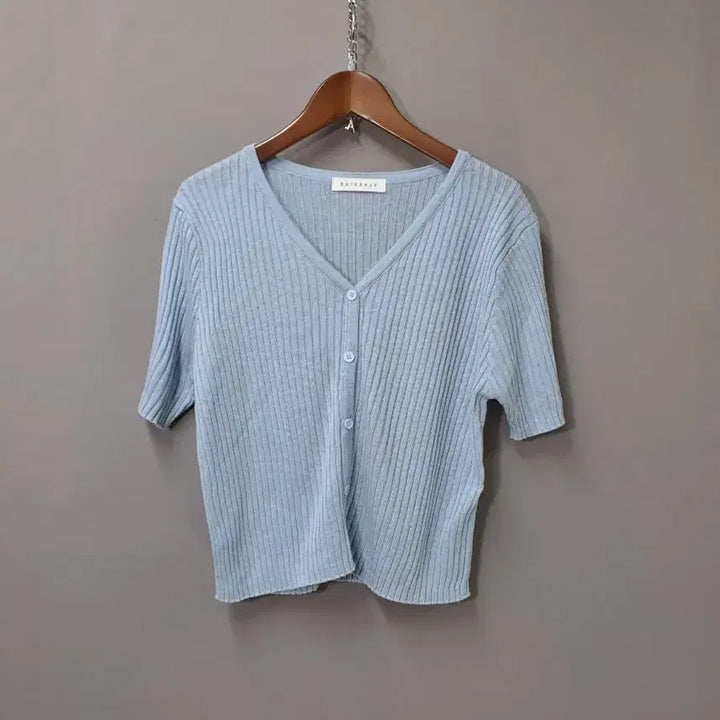 [BUNJANG] Rainlab Rib Crop Short Sleeve Cardigan Sky Blue / 레인랩 리브 크롭 반팔 가디건 하늘색