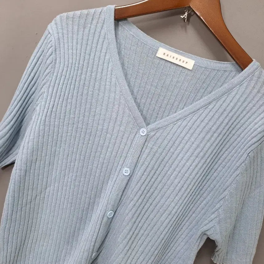 [BUNJANG] Rainlab Rib Crop Short Sleeve Cardigan Sky Blue / 레인랩 리브 크롭 반팔 가디건 하늘색