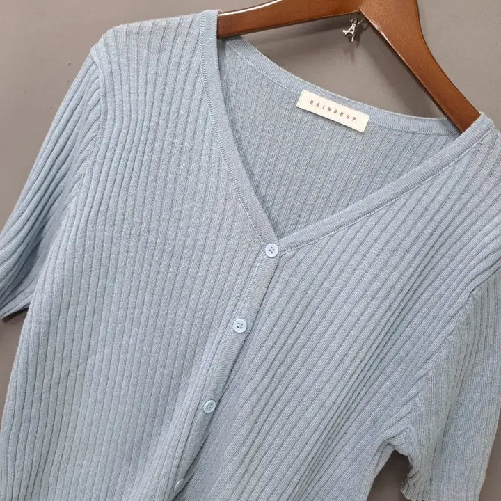 [BUNJANG] Rainlab Rib Crop Short Sleeve Cardigan Sky Blue / 레인랩 리브 크롭 반팔 가디건 하늘색