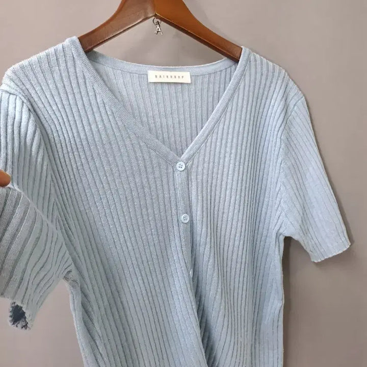[BUNJANG] Rainlab Rib Crop Short Sleeve Cardigan Sky Blue / 레인랩 리브 크롭 반팔 가디건 하늘색