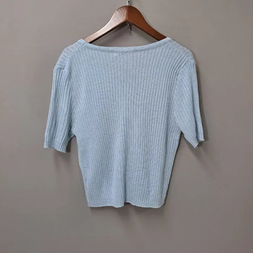 [BUNJANG] Rainlab Rib Crop Short Sleeve Cardigan Sky Blue / 레인랩 리브 크롭 반팔 가디건 하늘색