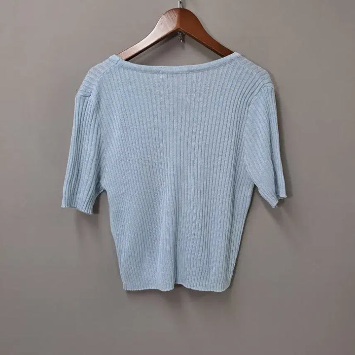 [BUNJANG] Rainlab Rib Crop Short Sleeve Cardigan Sky Blue / 레인랩 리브 크롭 반팔 가디건 하늘색