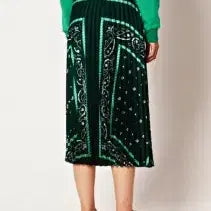 [BUNJANG] Sandro Paisley Green Pleated Skirt / 산드로 페이즐리 그린 플리츠 스커트 폴1326