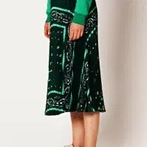 [BUNJANG] Sandro Paisley Green Pleated Skirt / 산드로 페이즐리 그린 플리츠 스커트 폴1326