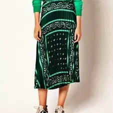 [BUNJANG] Sandro Paisley Green Pleated Skirt / 산드로 페이즐리 그린 플리츠 스커트 폴1326
