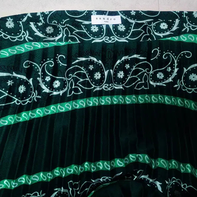 [BUNJANG] Sandro Paisley Green Pleated Skirt / 산드로 페이즐리 그린 플리츠 스커트 폴1326