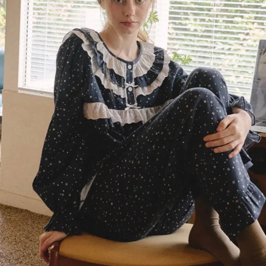 [BUNJANG] Woolala Pajama Long Sleeve Lace Shirt / 무신사 울랄라 파자마 잠옷 긴팔 레이스셔츠 에이블리지그재그크림쉬인빈티지