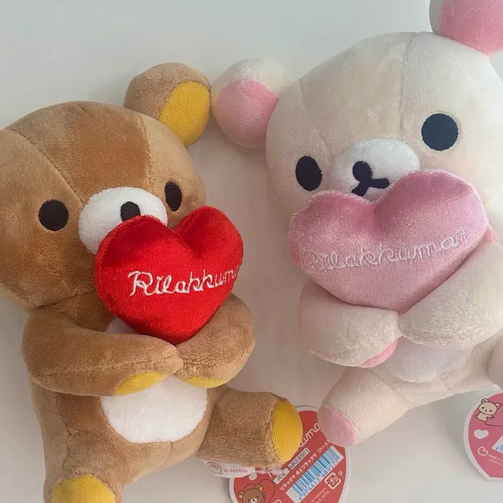 [BUNJANG] Rilakkuma Korilakkuma Heart Cushion Plush Set / 이번주만!! 할인) 리락쿠마 코리락쿠마 하트 쿠션 누이 인형 세트