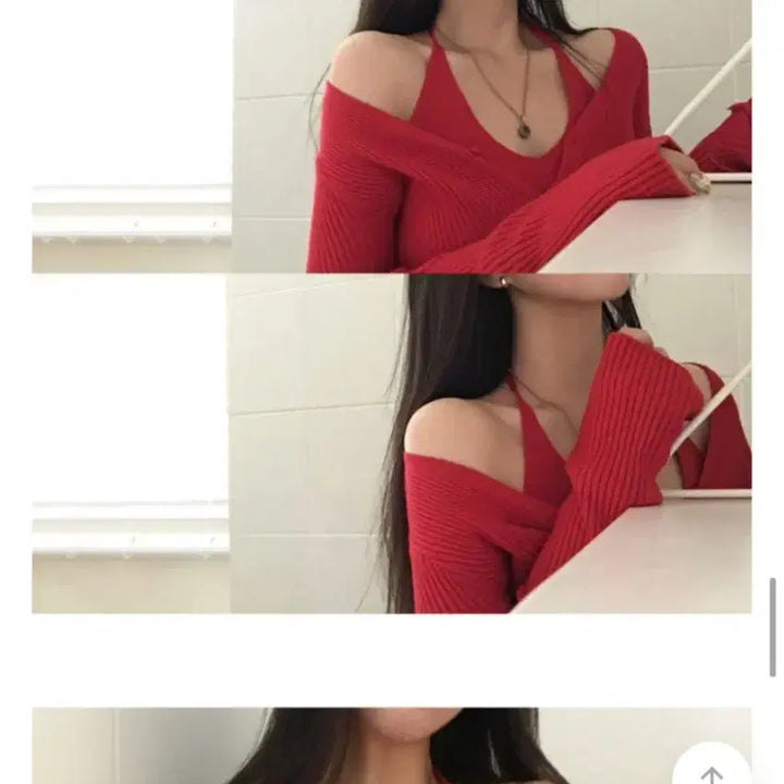 [BUNJANG] Red Knit Cardigan and Tank Top Set / 레드가디건나시 세트
