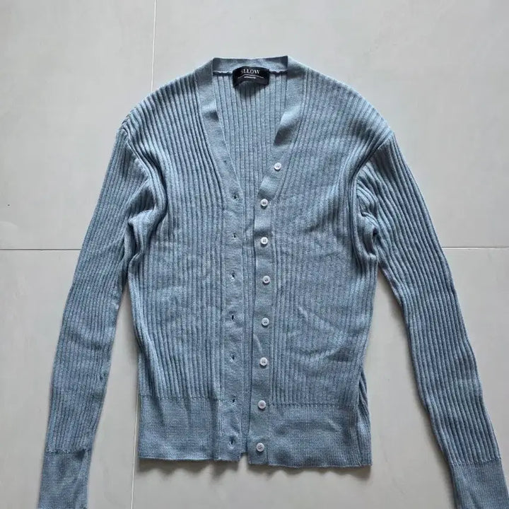 [BUNJANG] Blue Ribbed Knit Cardigan / 블루골지 니트가디건