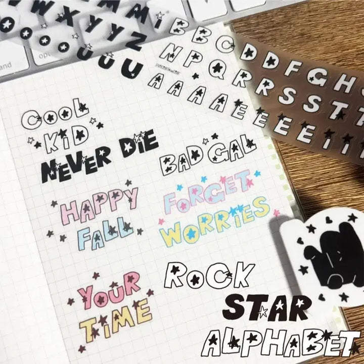 [BUNJANG] Sukidoki Rockstar Alphabet Stickers 3-Set Bundle / 키스컷 띵) 수키도키 락스타 알파벳 3종 일괄 초코 파스텔 그레이 다꾸