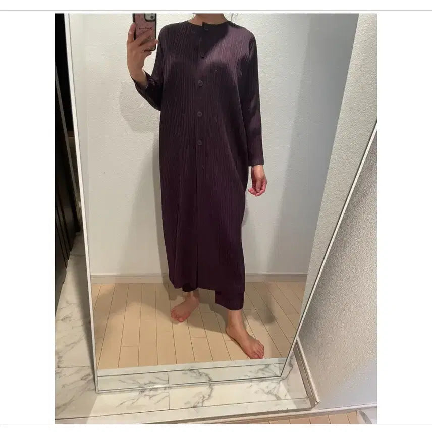 [BUNJANG] Pleats Please Dark Purple Long Cardigan / 플리츠플리즈 다크퍼플 롱가디건