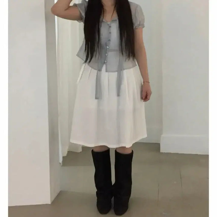 [BUNJANG] Ably Avant Deux Ribbon Pintuck Skirt / 에이블리 아방듀 리본 핀턱 스커트