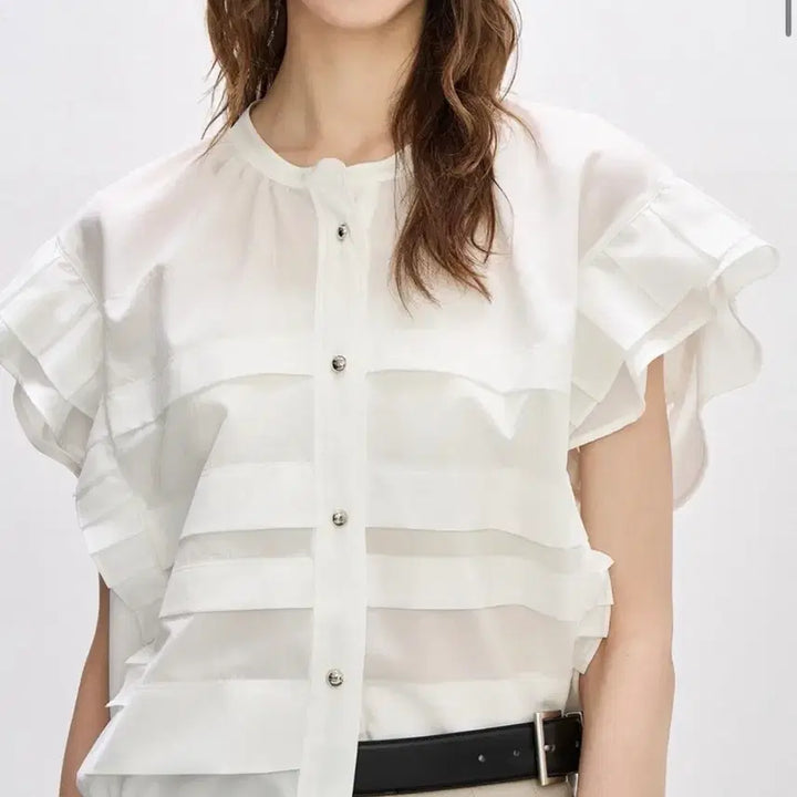[BUNJANG] System White Ruffle Detail Top / 새상품/시스템 화이트 캉캉 디테일 탑/택55/55-66