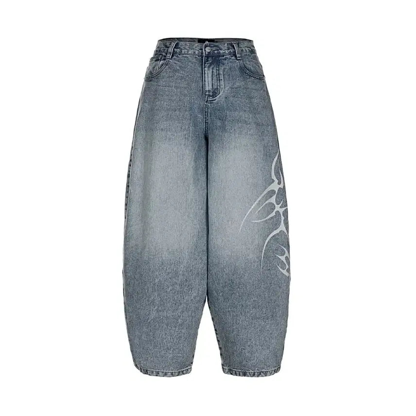 [BUNJANG] DSMT Flame Arc Work Wide Denim Blue L / 새상품 DSMT 디에스엠티 플레임 아크워크 와이드 데님 블루 L
