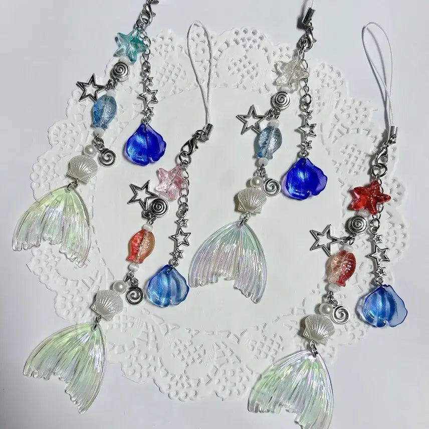 [BUNJANG] Ocean Mermaid Beads Keychain / 바닷속 인어 비즈 키링 책갈피 가방 핸드폰 고리
