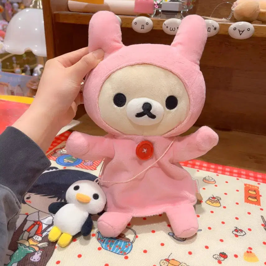 [BUNJANG] San-X Korilakkuma Rabbit Hand Puppet with Penguin Bag / 고전 산엑스 코리락쿠마 우사기 토끼 핸드퍼펫 펭귄가방
