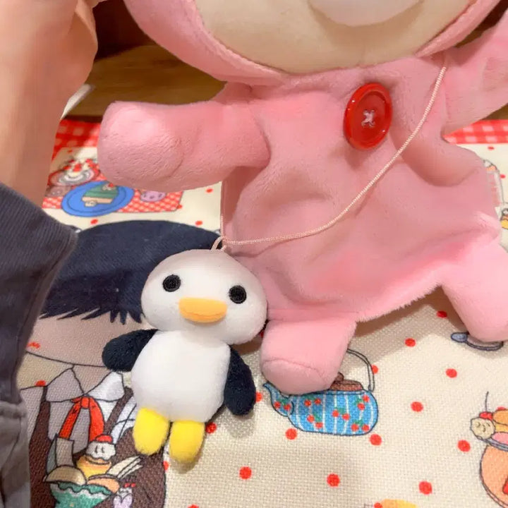 [BUNJANG] San-X Korilakkuma Rabbit Hand Puppet with Penguin Bag / 고전 산엑스 코리락쿠마 우사기 토끼 핸드퍼펫 펭귄가방