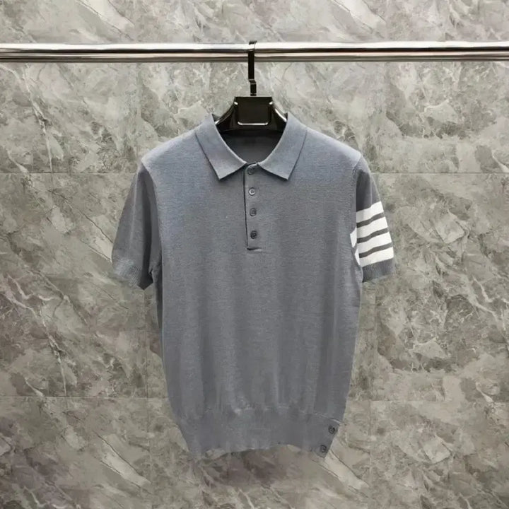 [SOLD OUT] 톰브라운 회색 삼선 반팔 카라 니트