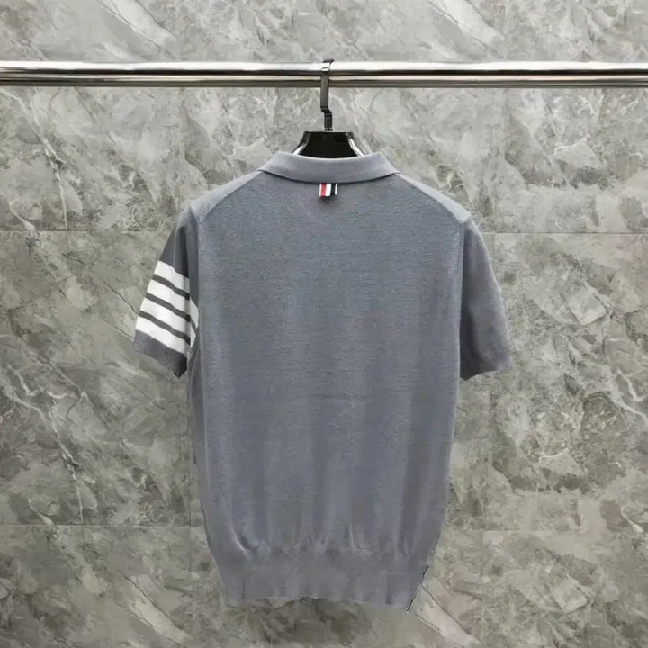 [SOLD OUT] 톰브라운 회색 삼선 반팔 카라 니트