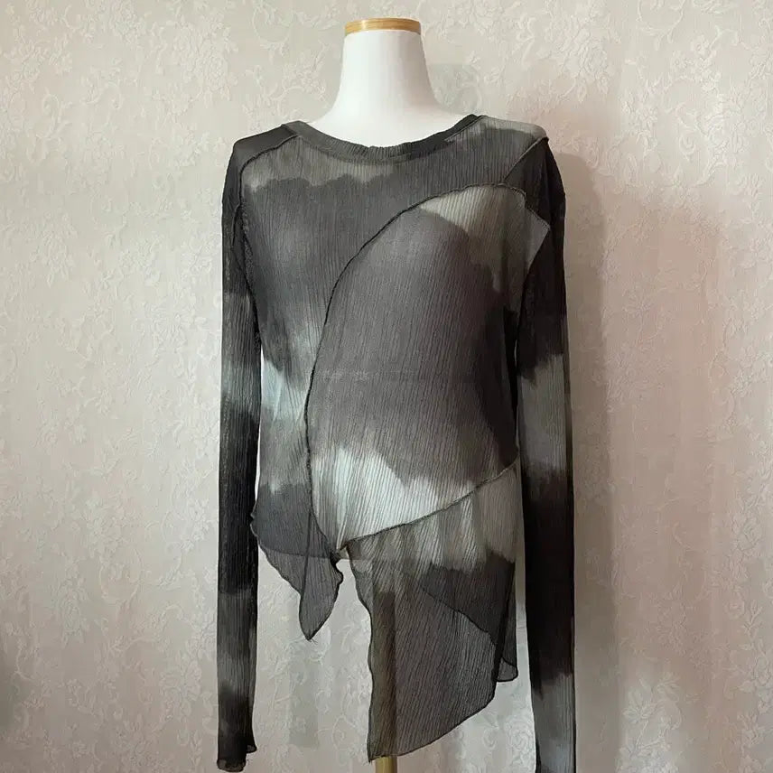 [BUNJANG] Tie-Dye See-Through Asymmetrical T-shirt / 타이다이 시스루 언발 티