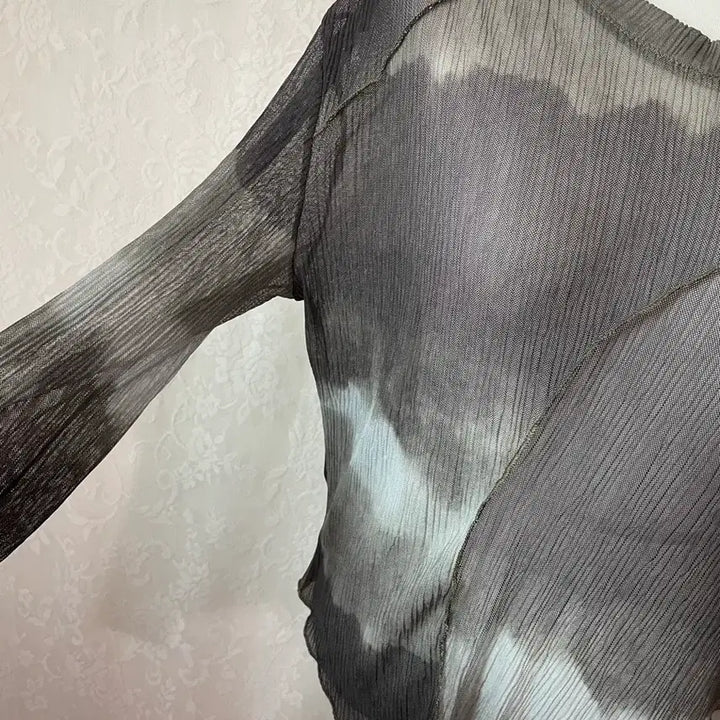 [BUNJANG] Tie-Dye See-Through Asymmetrical T-shirt / 타이다이 시스루 언발 티