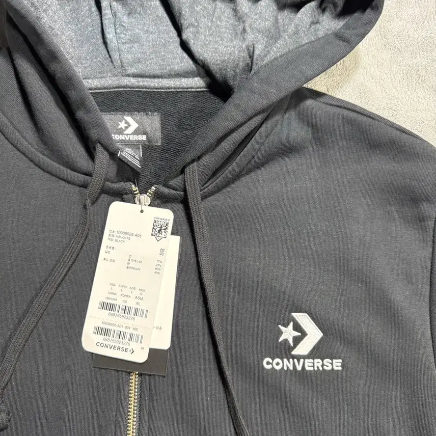 [BUNJANG] Converse Black Hooded Zip-up Jacket / 컨버스 블랙 후드집업