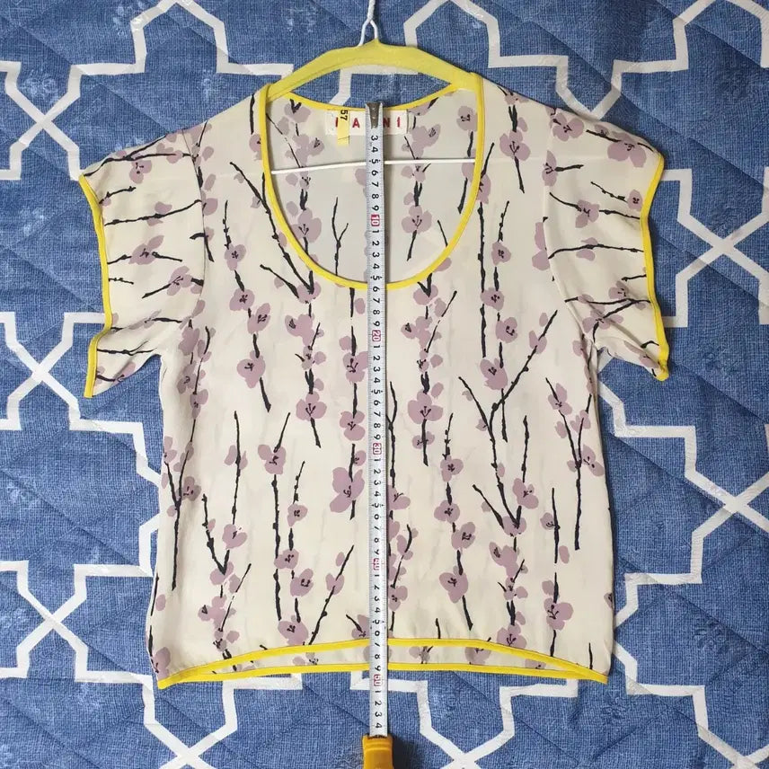 [BUNJANG] MARNI Archive Silk Cherry Blossom Pattern Crop Blouse / 명품 MARNI 마르니 아카이브 실크 벚꽃패턴 날개소매 크롭 블라우스