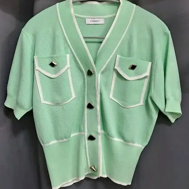 [BUNJANG] 8 Concept V Mint Green Short-Sleeve Cardigan / 8 CONCEPT V컨셉 민트색 반팔 가디건