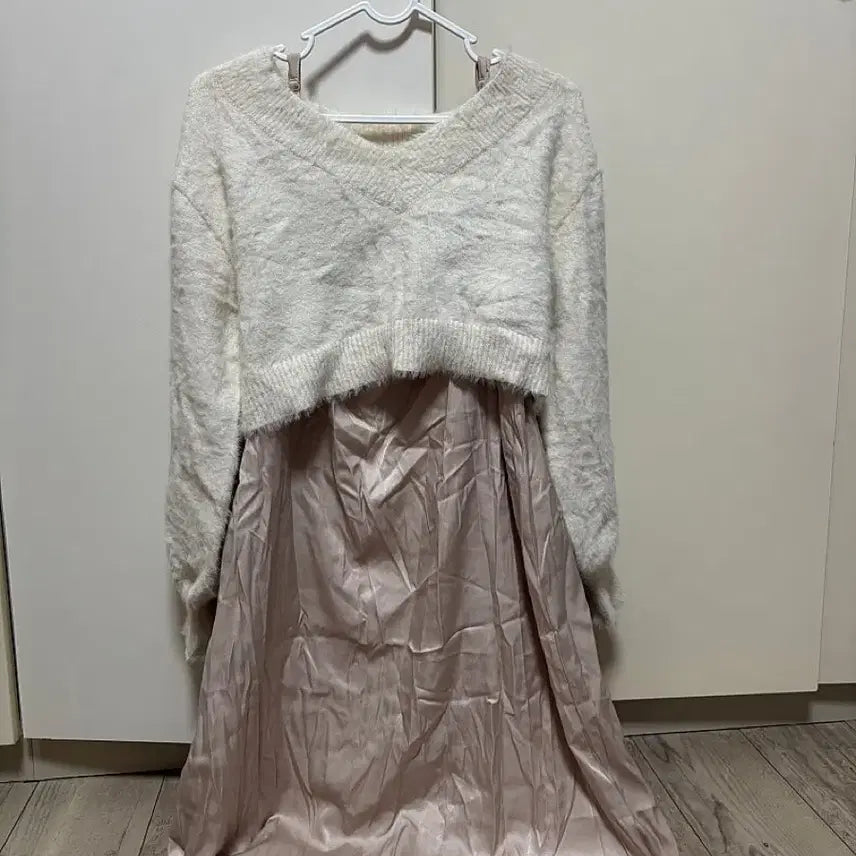 [BUNJANG] GRL Ivory Angora Knit Bustier Long Dress Coordination Set / 그레일 아이보리 앙고라 니트 뷔스티에 롱 원피스 코디세트 양산형