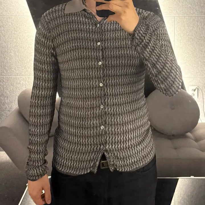 [BUNJANG] Eckhaus Latta Knit Shirt Collar Cardigan / 에크하우스 라타 Eckhaus Latta 니트 셔츠 카라 가디건 S